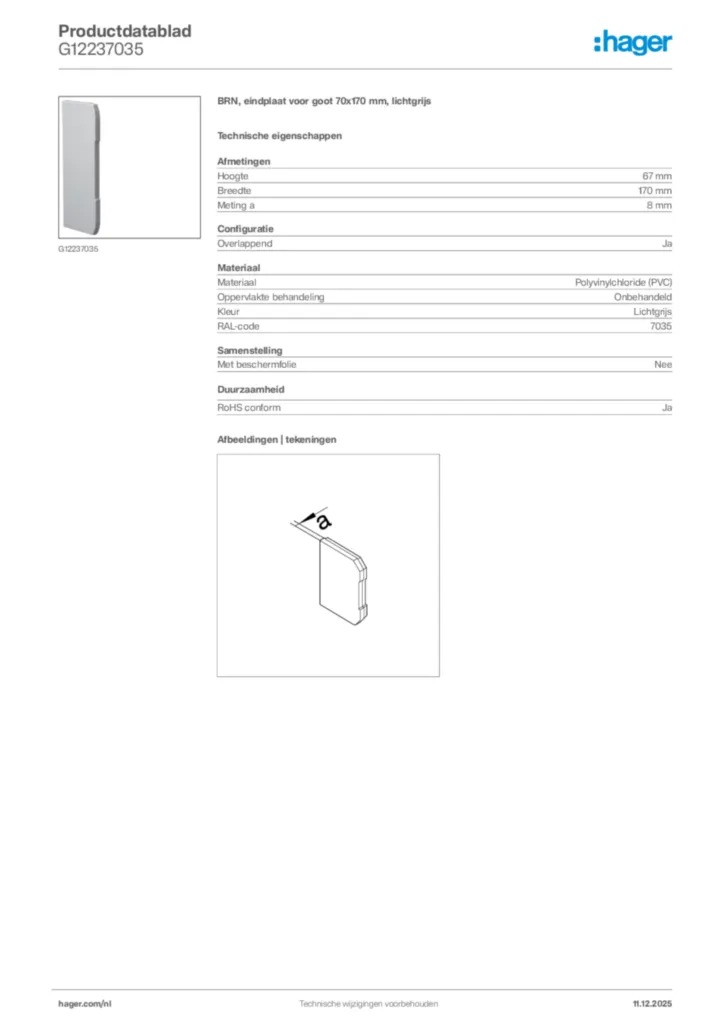 Afbeelding Hager Productdatablad G12237035 | Hager Nederland