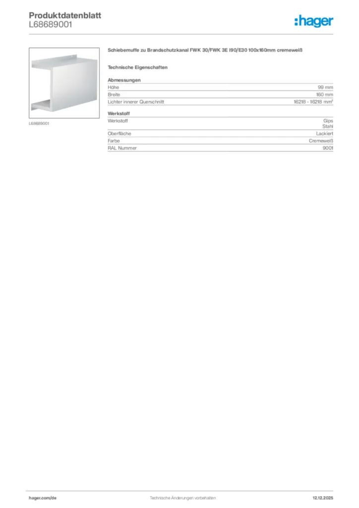 Bild Hager Produktdatenblatt L68689001 | Hager Deutschland