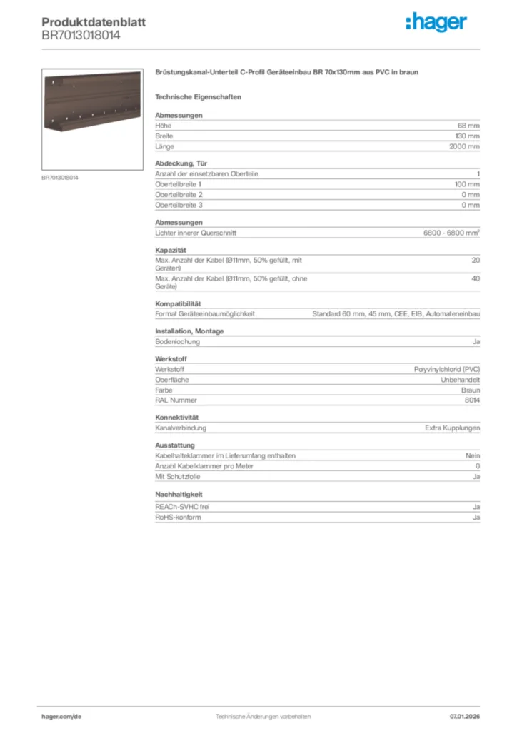 Bild Hager Produktdatenblatt BR7013018014 | Hager Deutschland