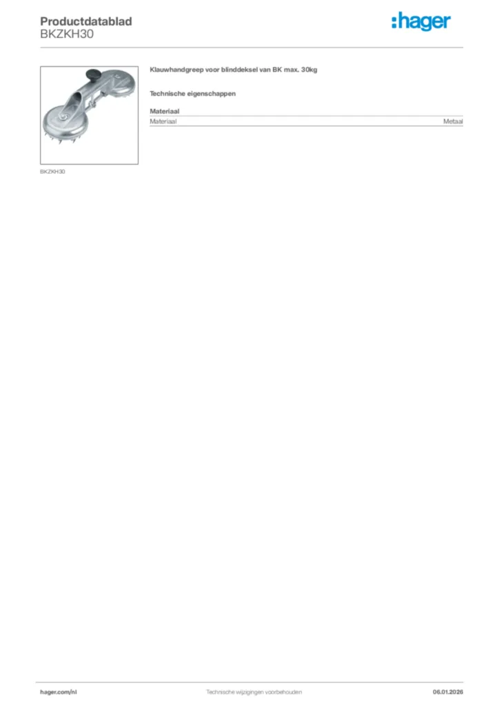 Afbeelding Hager Productdatablad BKZKH30 | Hager Nederland