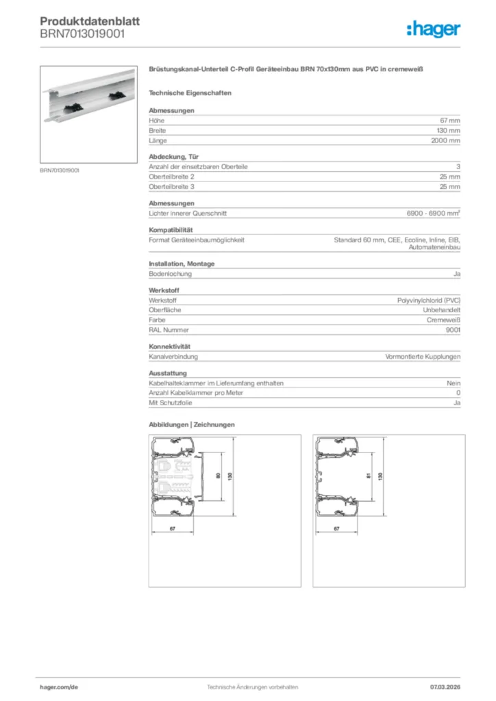 Bild Hager Produktdatenblatt BRN7013019001 | Hager Deutschland