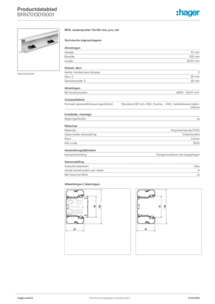 Afbeelding Hager Productdatablad BRN7013019001 | Hager Nederland