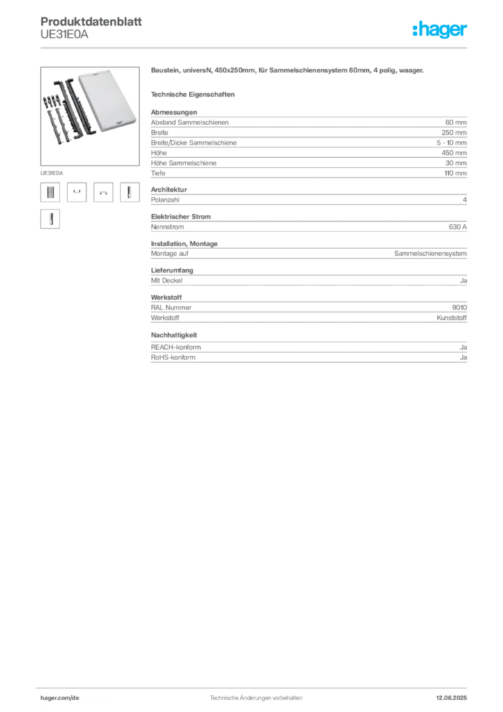 Bild Hager Produktdatenblatt UE31E0A | Hager Deutschland