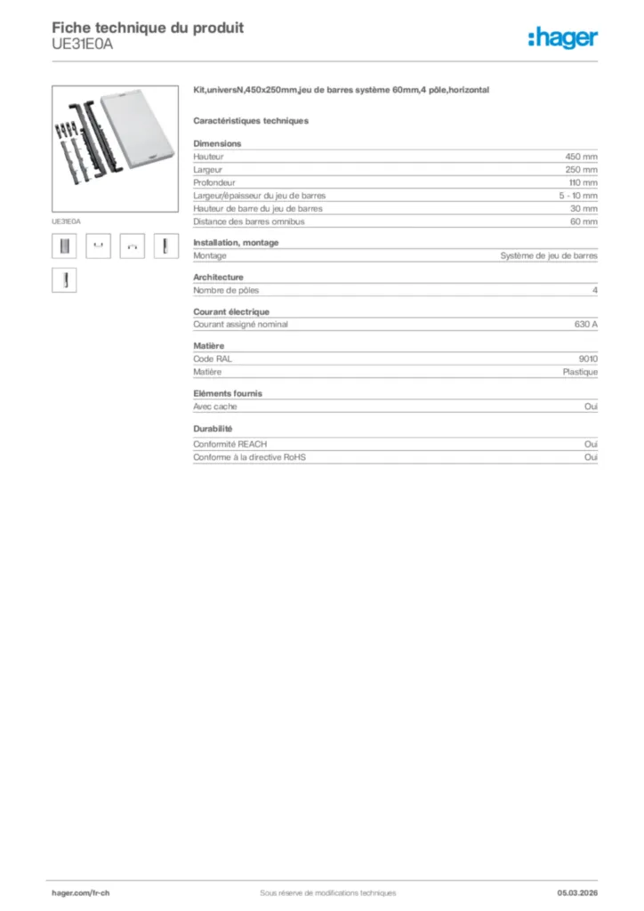 Image Hager Fiche technique du produit UE31E0A | Hager Suisse