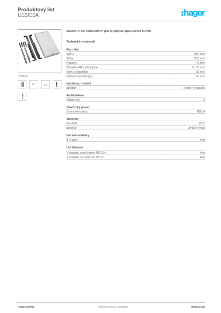 Obrázek Hager Produktový list UE31E0A | Hager