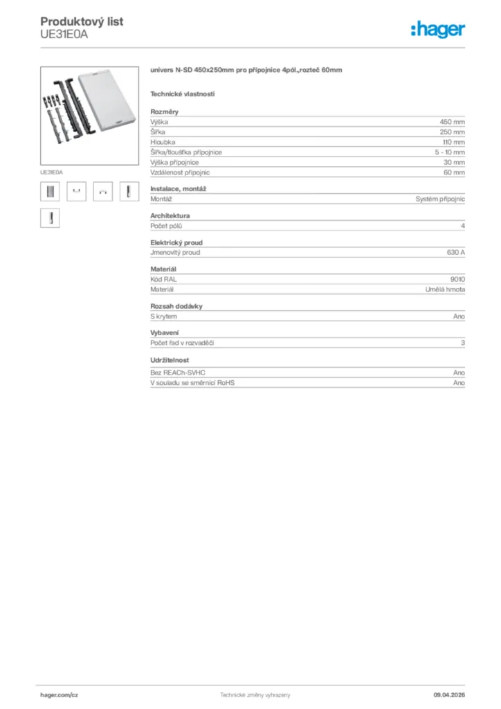 Obrázek Hager Product data sheet UE31E0A | Hager
