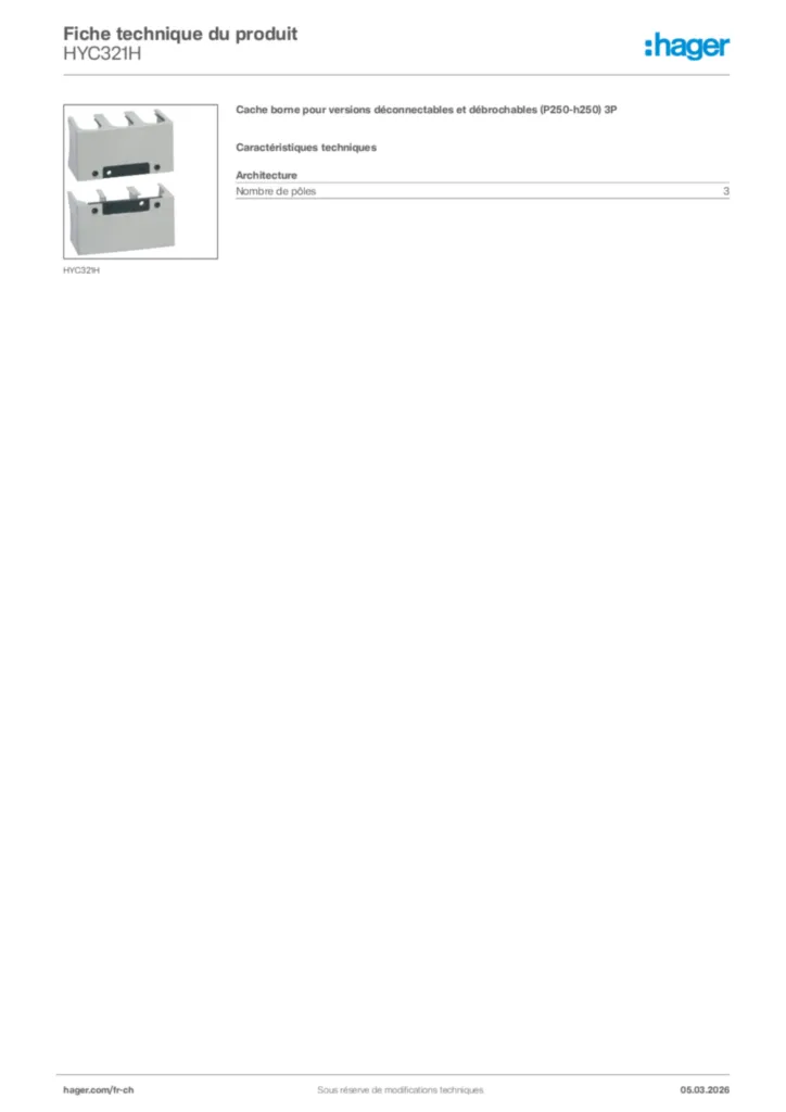 Image Hager Fiche technique du produit HYC321H | Hager Suisse