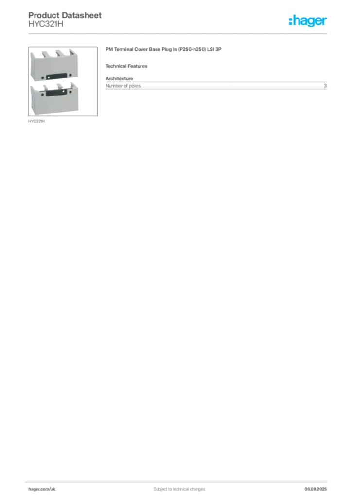 Image Hager Product data sheet HYC321H  | Hager