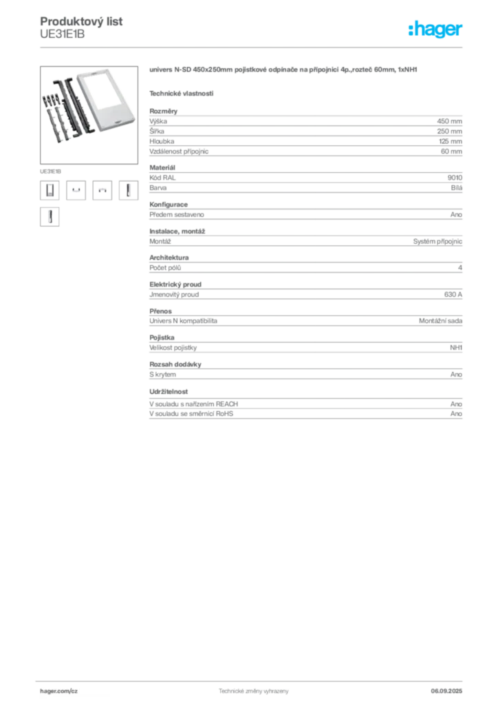 Obrázek Hager Produktový list UE31E1B | Hager