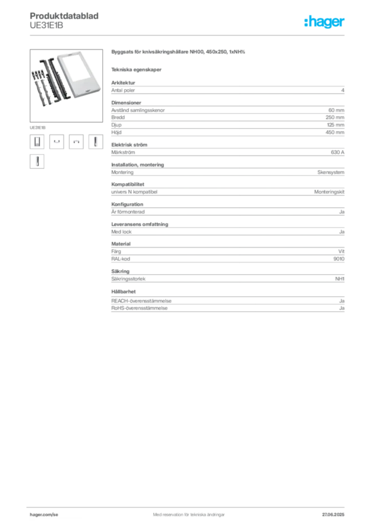 Bild Hager Produktdatablad UE31E1B | Hager Sverige