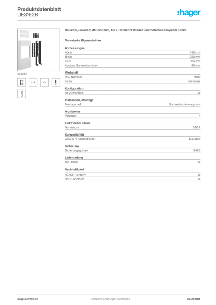 Bild Hager Produktdatenblatt UE31E2B | Hager Schweiz