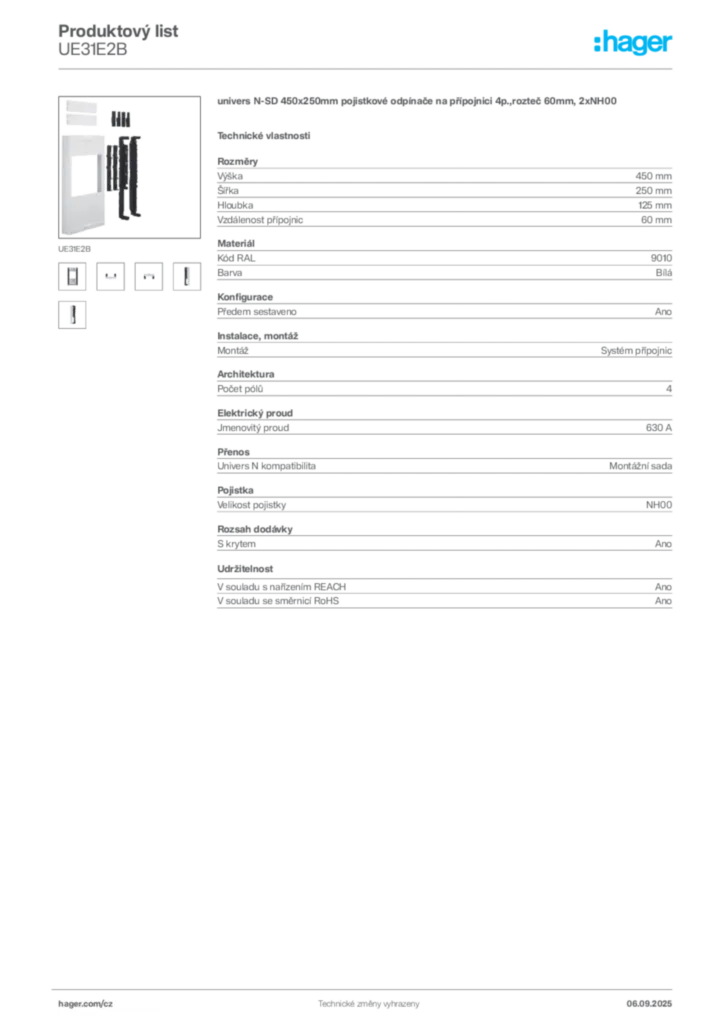 Obrázek Hager Produktový list UE31E2B | Hager