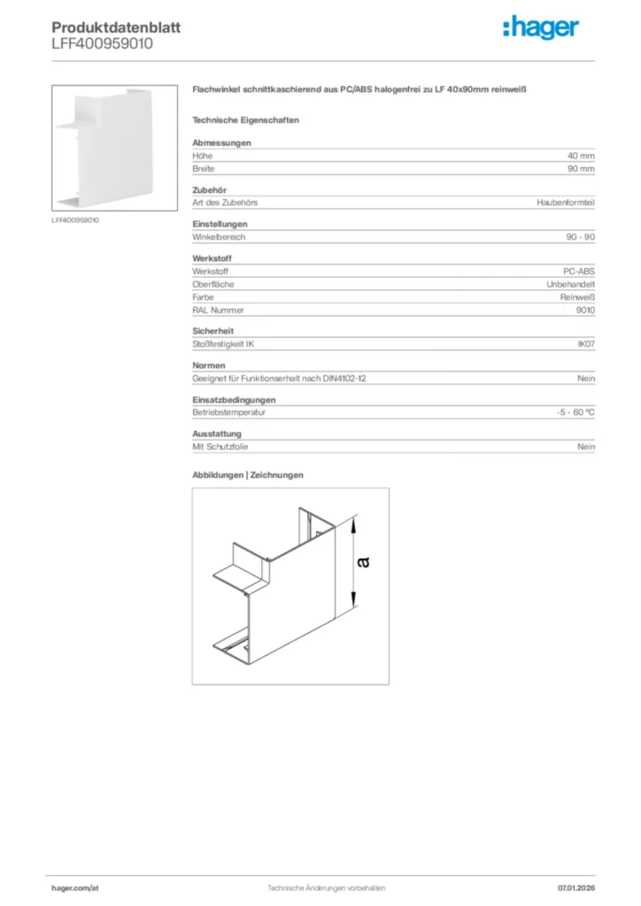 Bild Hager Produktdatenblatt LFF400959010 | Hager Deutschland