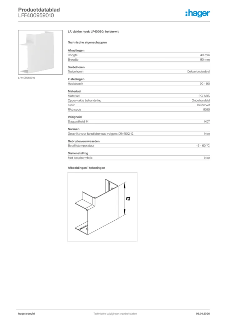 Afbeelding Hager Productdatablad LFF400959010 | Hager Nederland