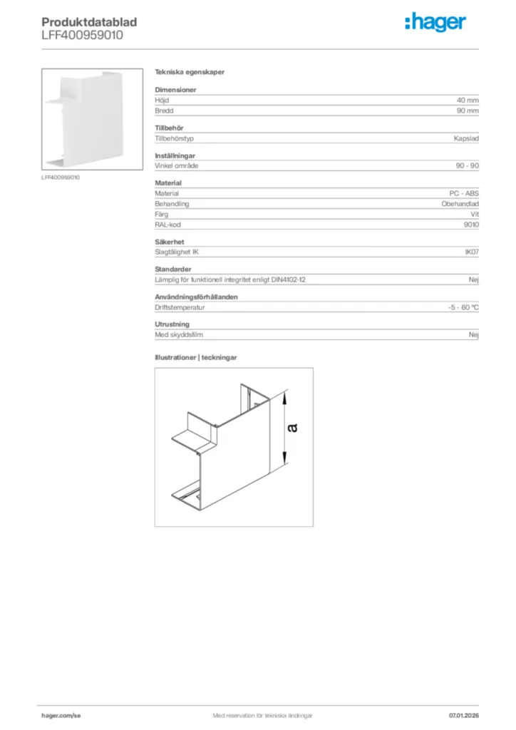 Bild Hager Produktdatablad LFF400959010 | Hager Sverige