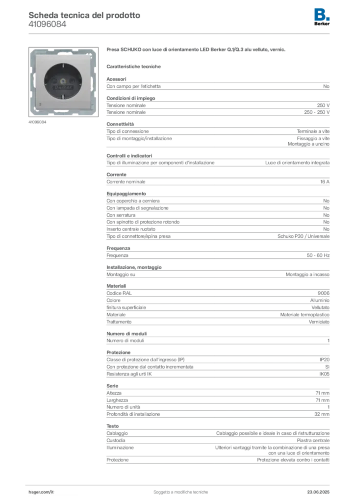 Immagine Berker Scheda tecnica del prodotto 41096084 | Hager Italia