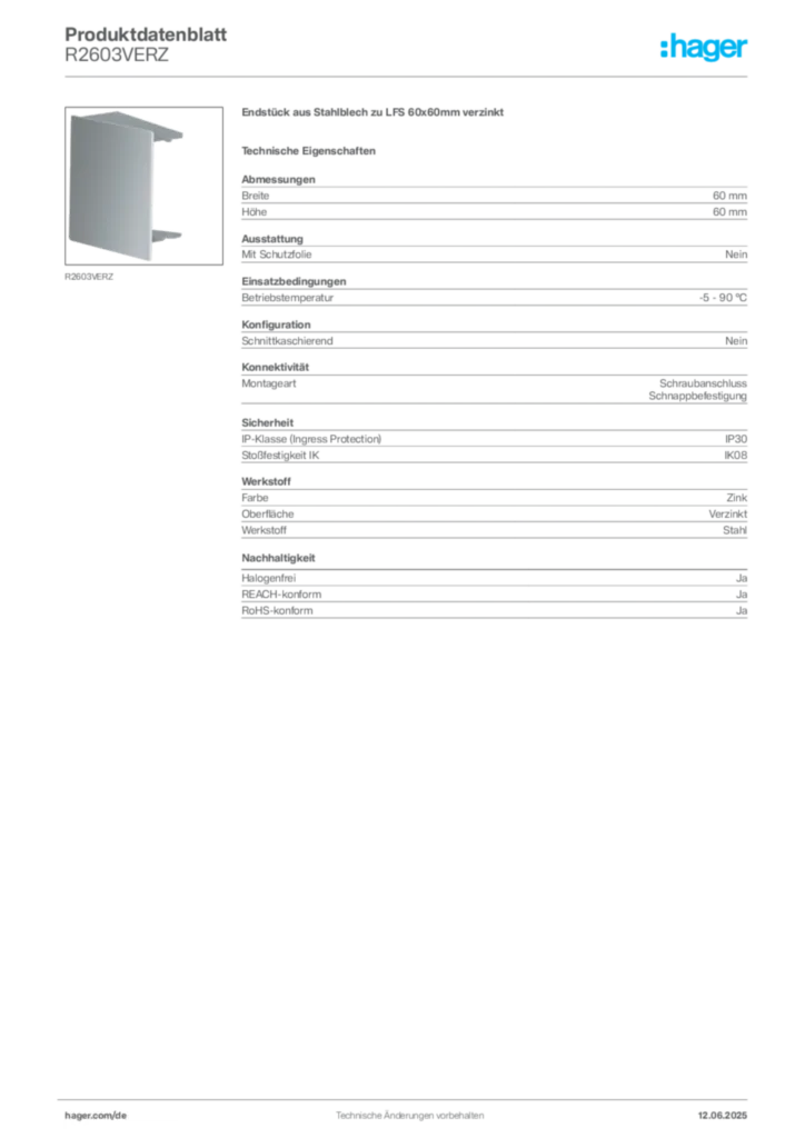 Bild Hager Produktdatenblatt R2603VERZ | Hager Deutschland