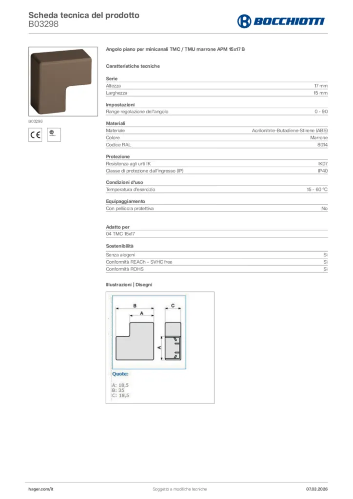 Immagine Bocchiotti Scheda tecnica del prodotto B03298 | Hager Italia