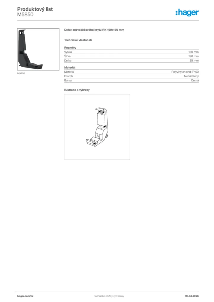 Obrázek Hager Product data sheet M5850 | Hager