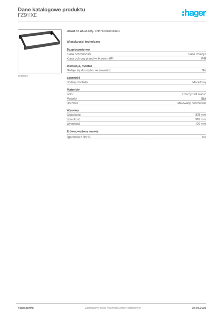 Zdjęcie Hager Dane katalogowe produktu FZ911XE | Hager Polska