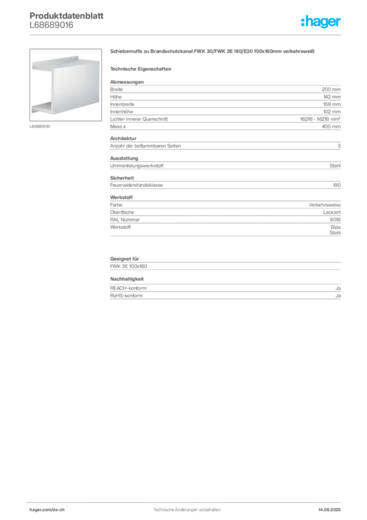 Bild Hager Produktdatenblatt L68689016 | Hager Schweiz