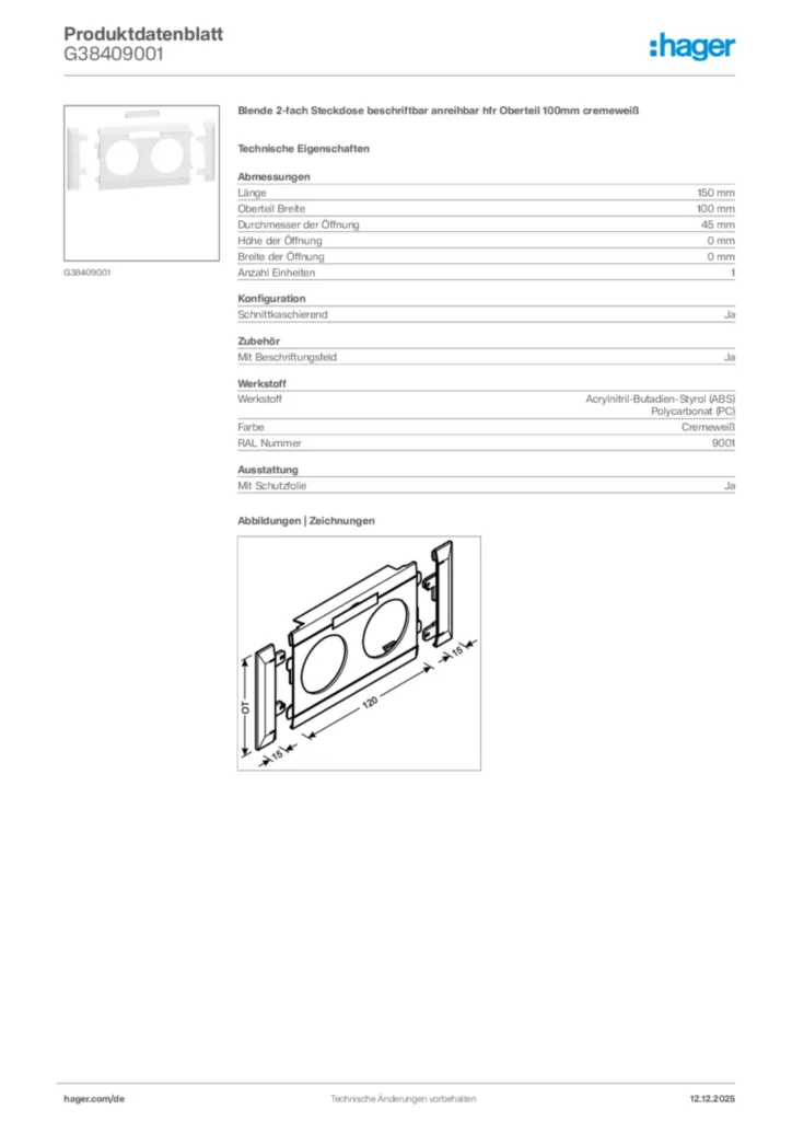 Bild Hager Produktdatenblatt G38409001 | Hager Deutschland