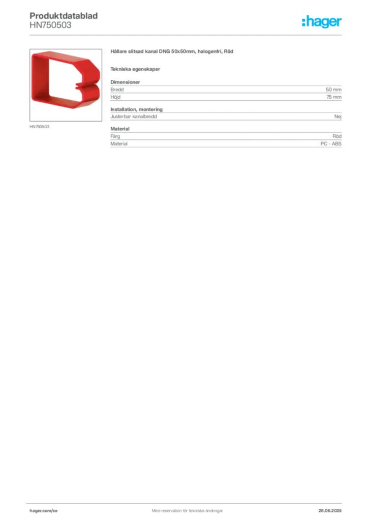 Bild Hager Produktdatablad HN750503 | Hager Sverige