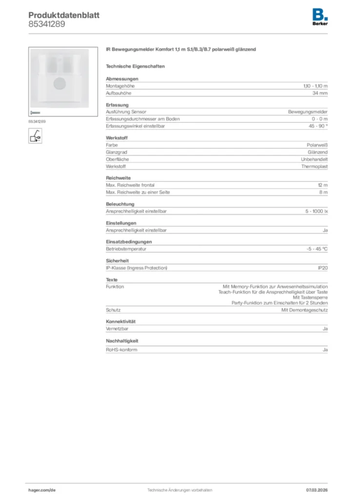 Bild Berker Produktdatenblatt 85341289 | Hager Deutschland