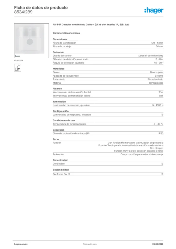 Imagen Hager Ficha de datos de producto 85341289 | Hager España