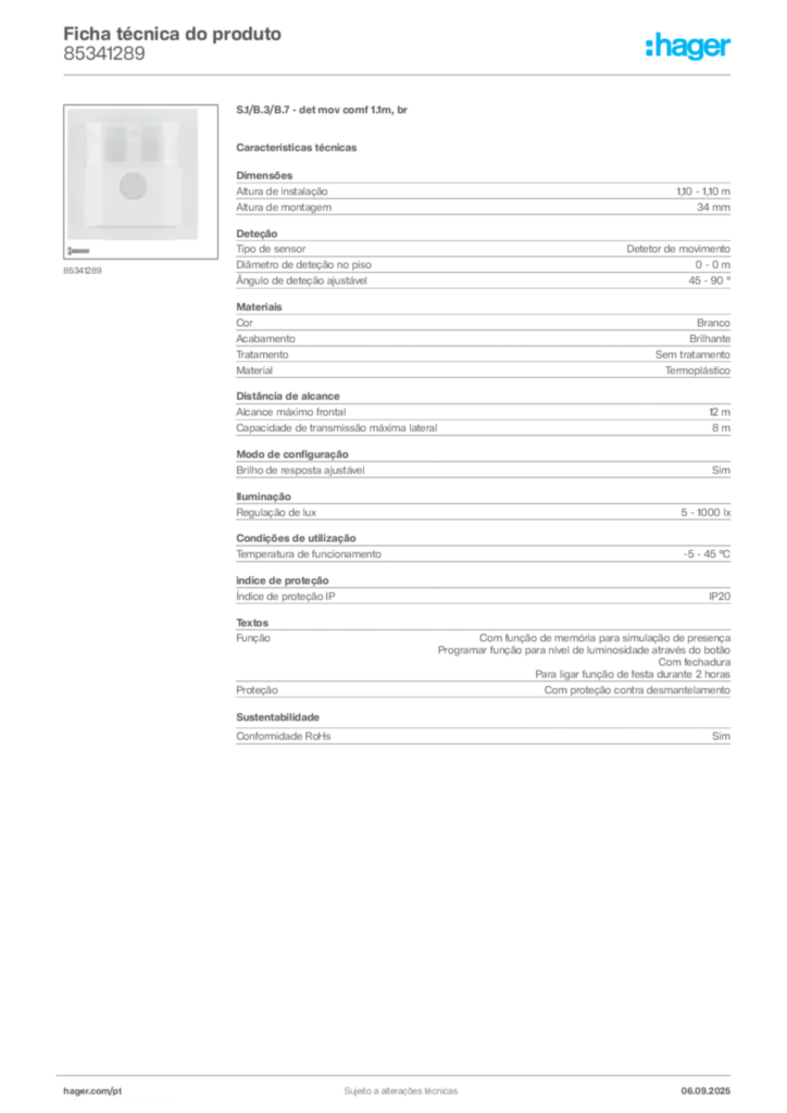 Imagem Hager Ficha técnica do produto 85341289 | Hager Portugal