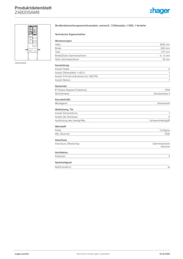 Bild Hager Produktdatenblatt ZAB205AM9 | Hager Deutschland