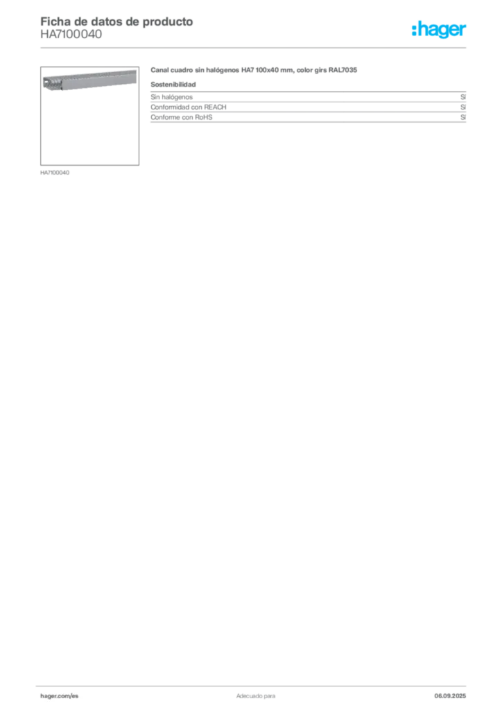 Imagen Hager Ficha de datos de producto HA7100040 | Hager España