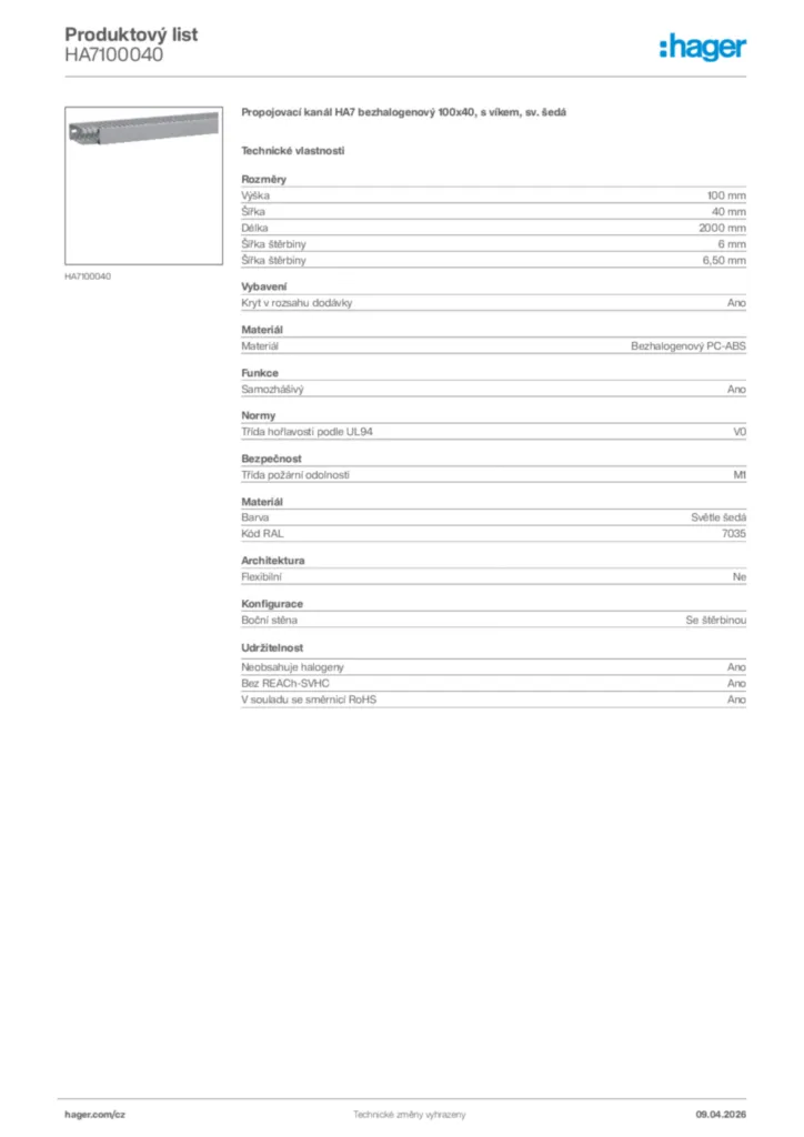 Obrázek Hager Product data sheet HA7100040 | Hager