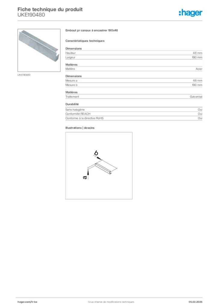 Image Hager Fiche technique du produit UKE190480 | Hager Belgique