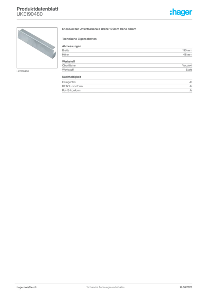 Bild Hager Produktdatenblatt UKE190480 | Hager Schweiz