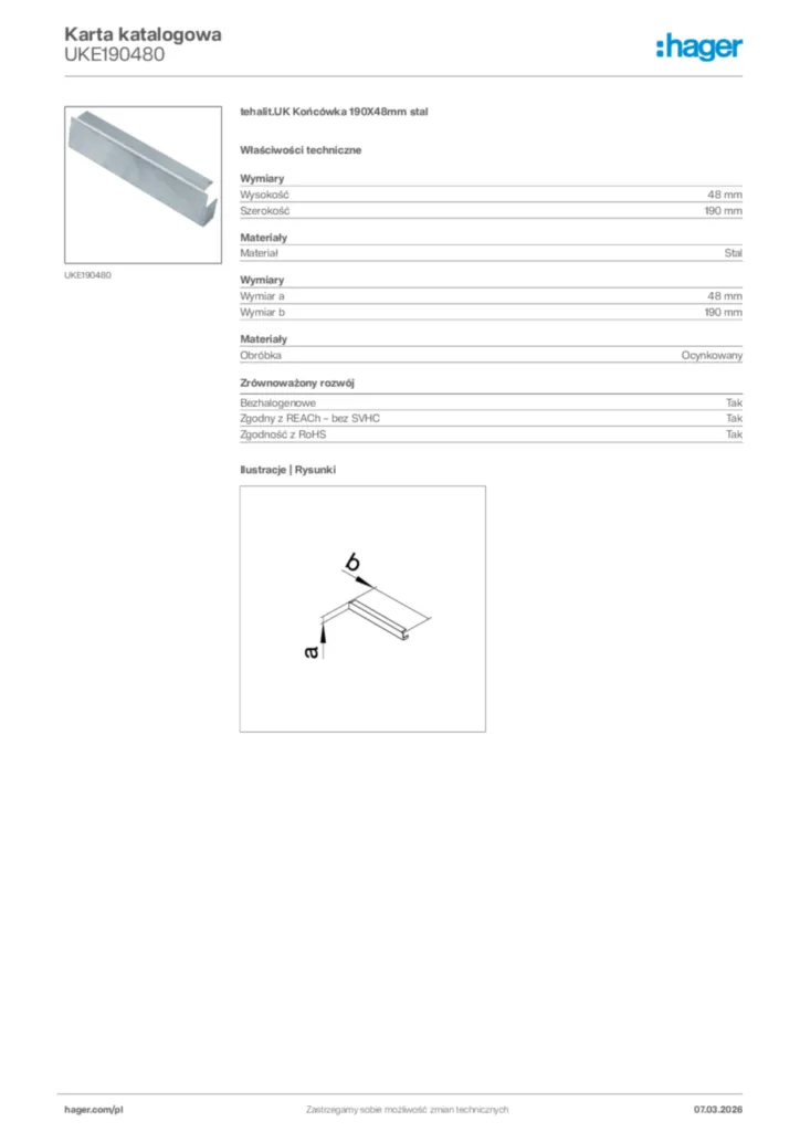Zdjęcie Hager Karta katalogowa UKE190480 | Hager Polska