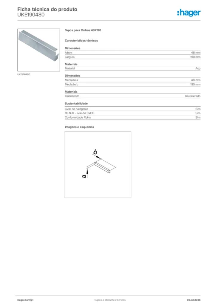 Imagem Hager Ficha técnica do produto UKE190480 | Hager Portugal