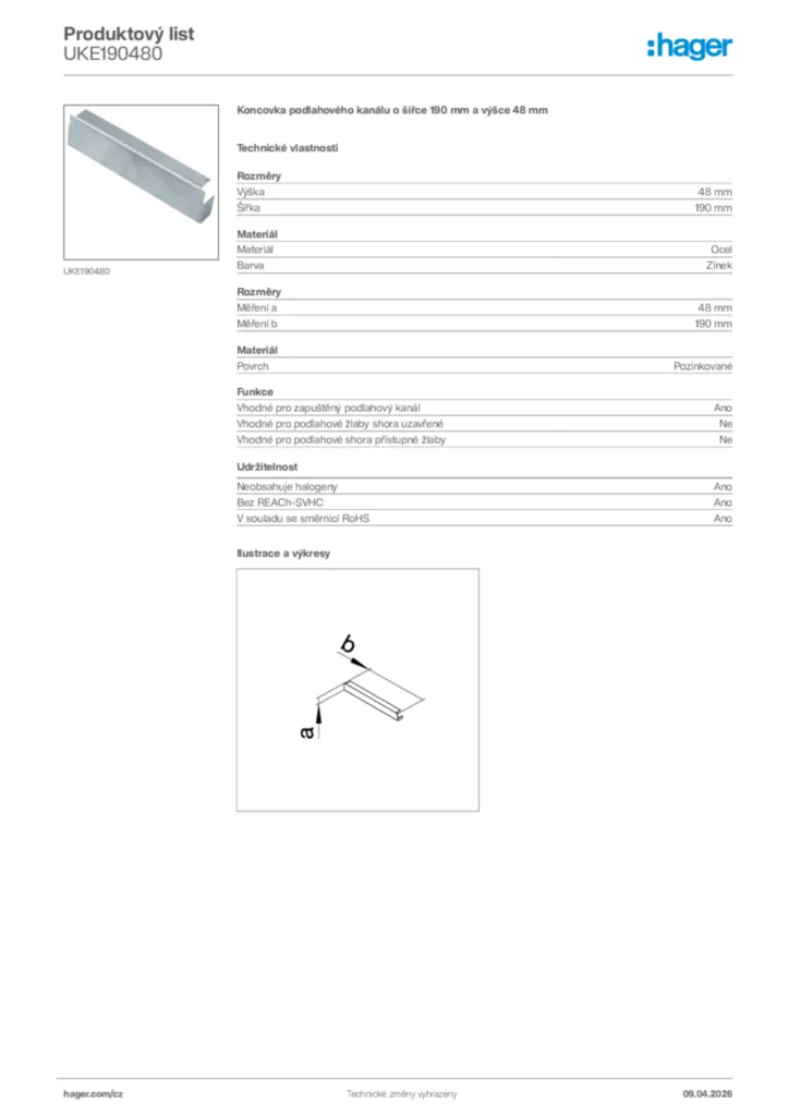 Obrázek Hager Product data sheet UKE190480 | Hager