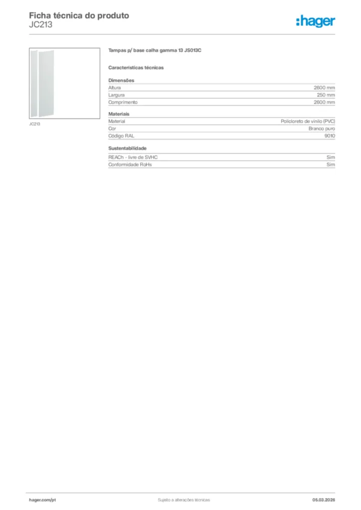 Imagem Hager Ficha técnica do produto JC213 | Hager Portugal
