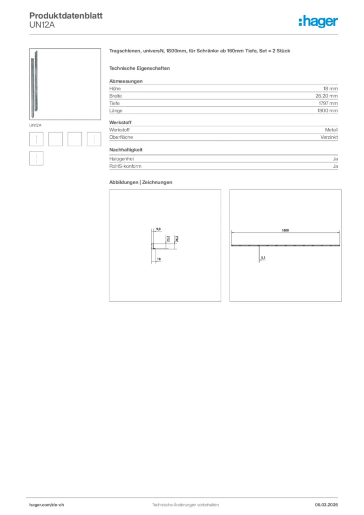 Bild Hager Produktdatenblatt UN12A | Hager Schweiz