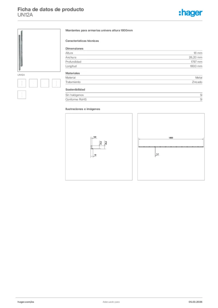 Imagen Hager Ficha de datos de producto UN12A | Hager España