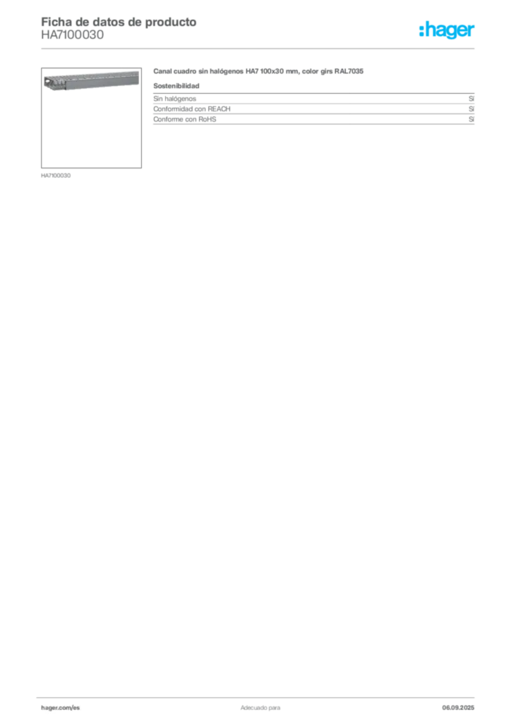 Imagen Hager Ficha de datos de producto HA7100030 | Hager España