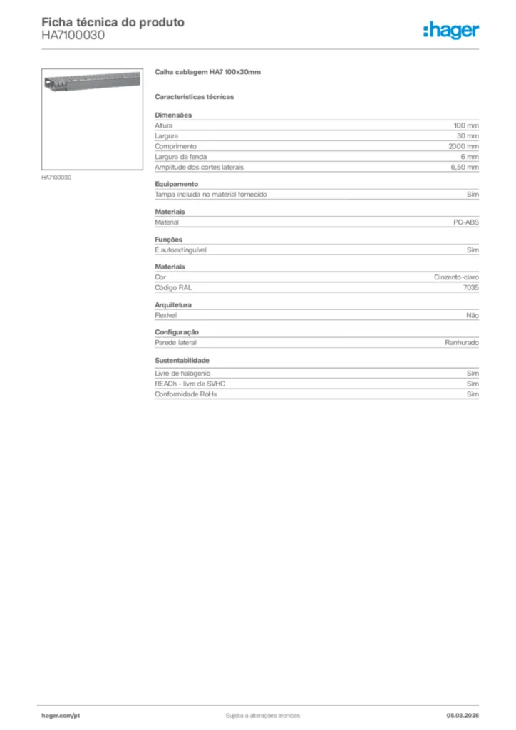 Imagem Hager Ficha técnica do produto HA7100030 | Hager Portugal