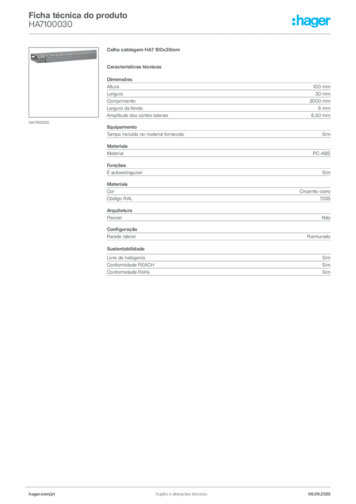 Imagem Hager Ficha técnica do produto HA7100030 | Hager Portugal