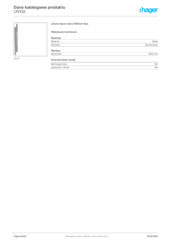 Zdjęcie Hager Dane katalogowe produktu UN13A | Hager Polska