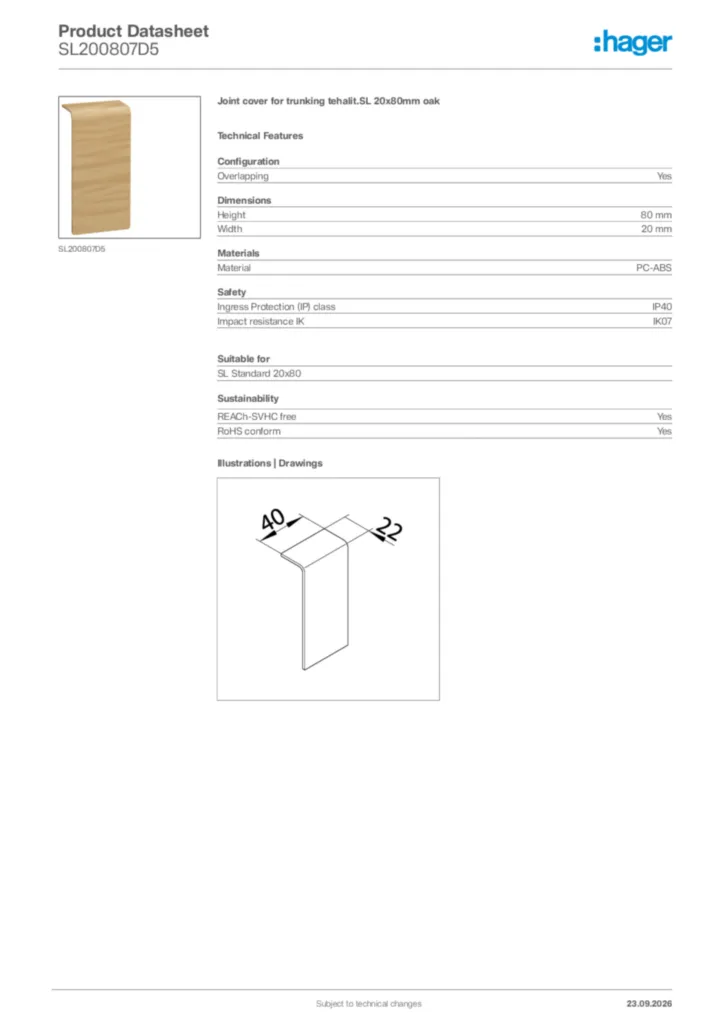 Image Hager Product data sheet SL200807D5  | Hager Africa