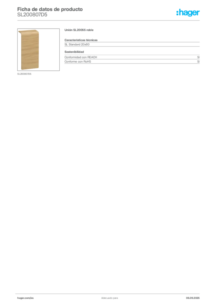 Imagen Hager Ficha de datos de producto SL200807D5 | Hager España