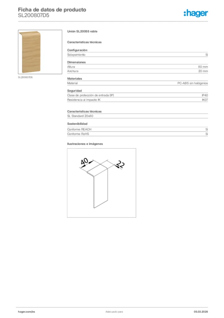 Imagen Hager Ficha de datos de producto SL200807D5 | Hager España