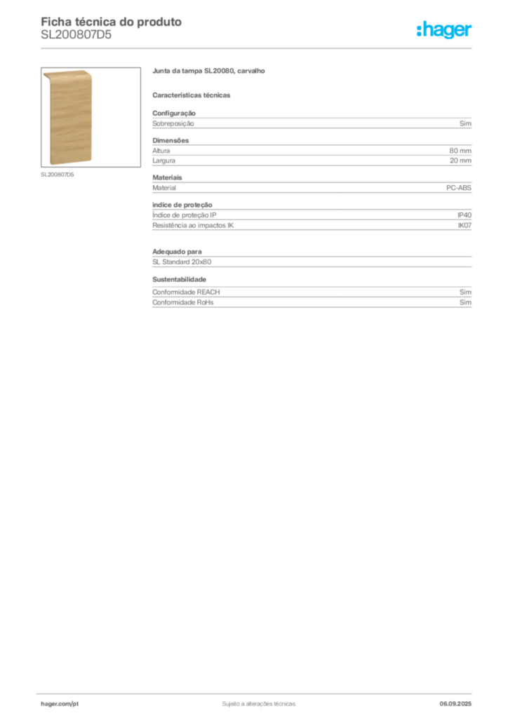 Imagem Hager Ficha técnica do produto SL200807D5 | Hager Portugal