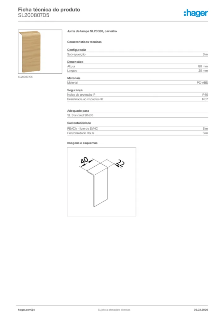 Imagem Hager Ficha técnica do produto SL200807D5 | Hager Portugal